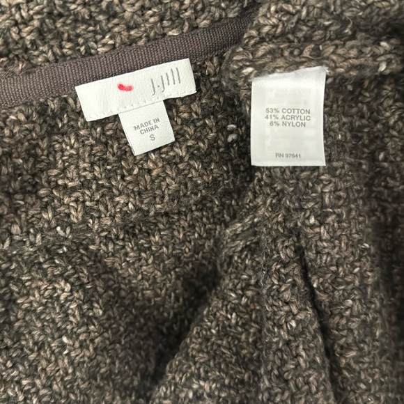 J. Jill Long Cardigan Soft Brown Tweed 1 Button Hidden Snap Close Pockets Size S - Picture 7 of 13